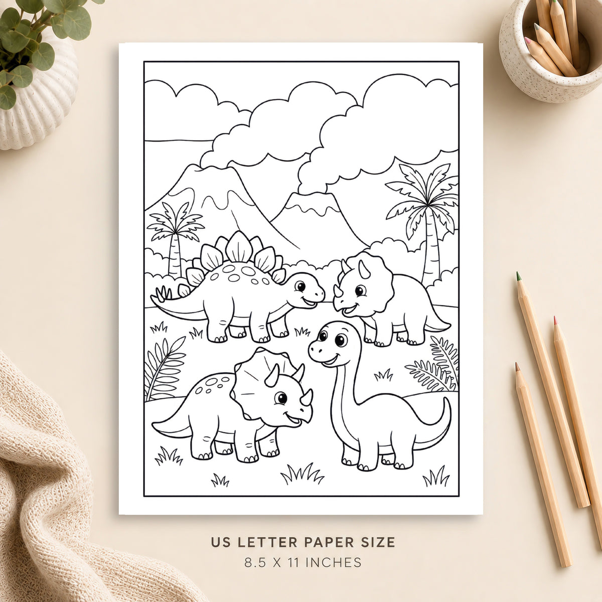 Cute Dinosaurs Coloring Page 1