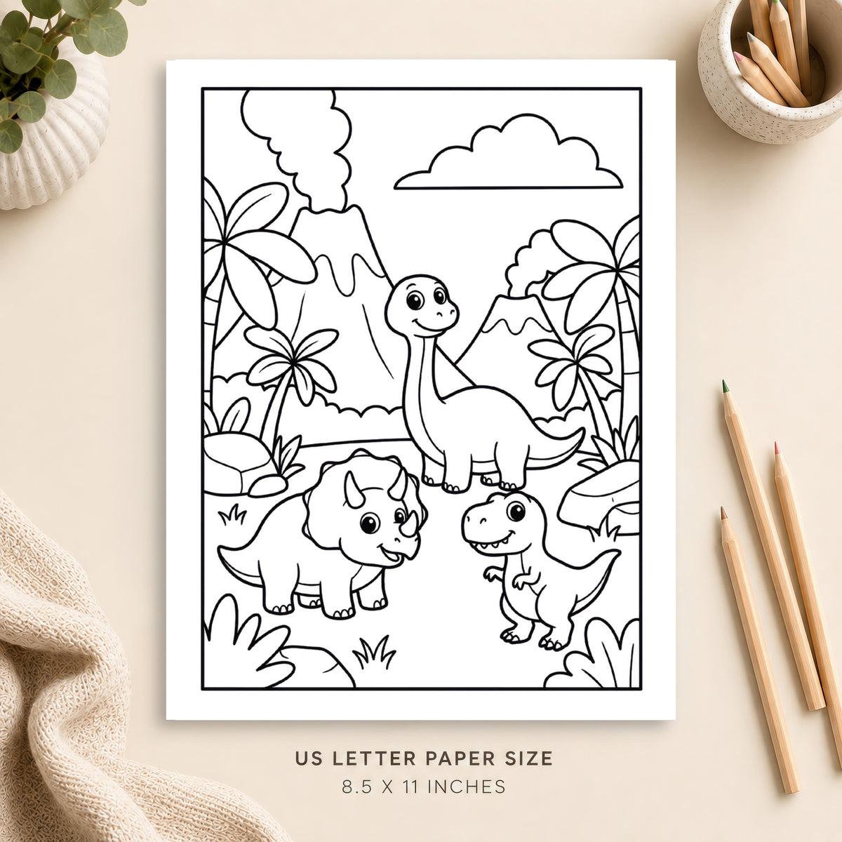 Cute Dinosaurs Coloring Page 2