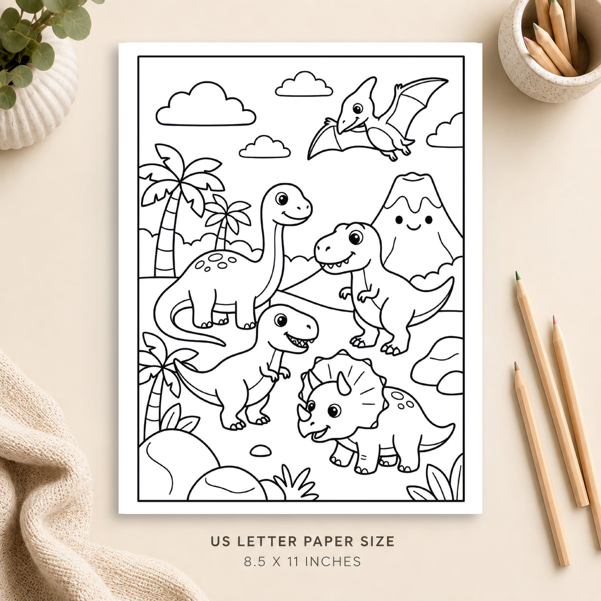 Cute Dinosaurs Coloring Page 3