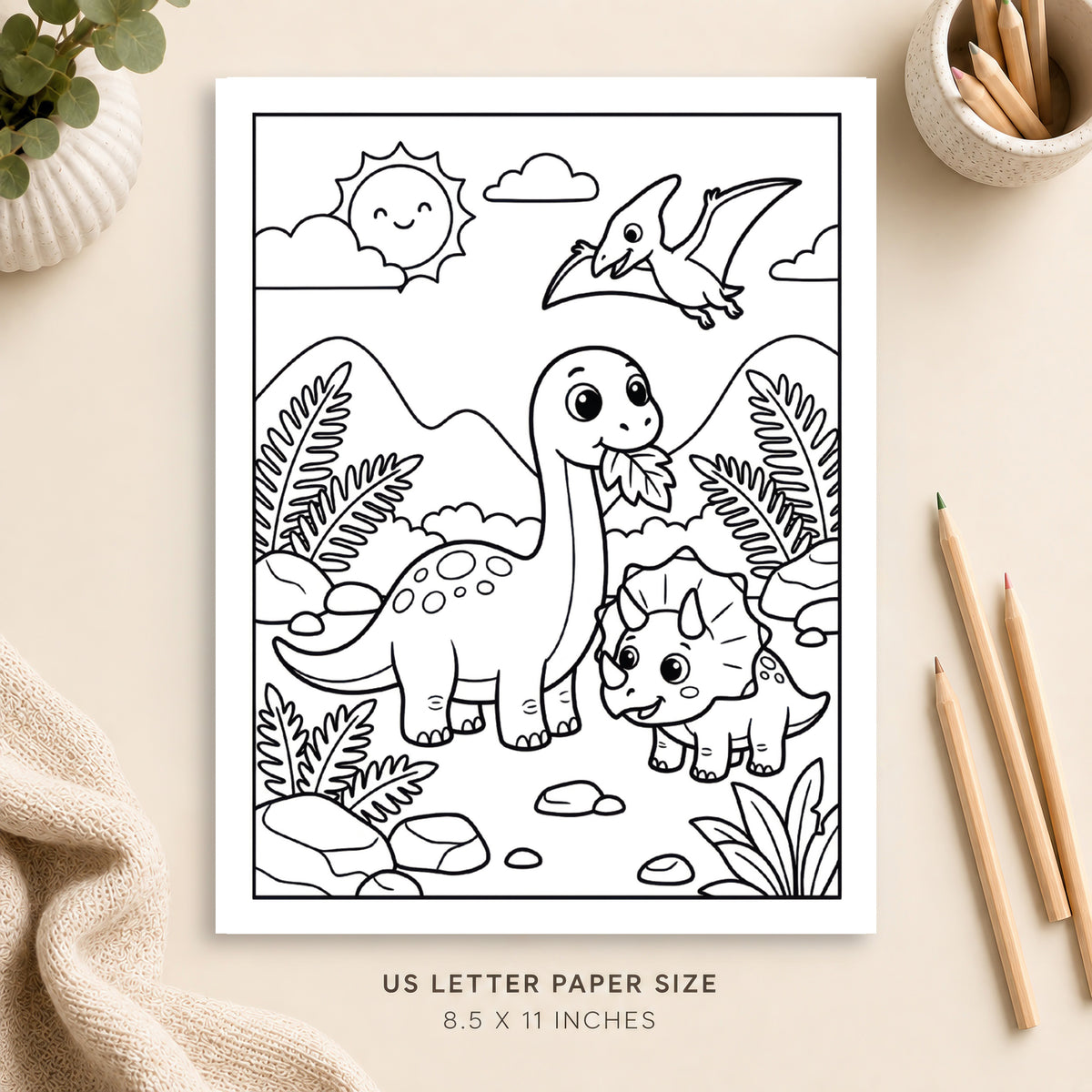 Cute Dinosaurs Coloring Page 4