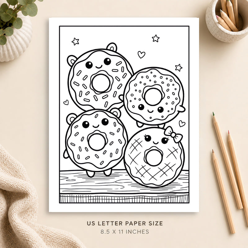 Cute Donut Coloring Page 1