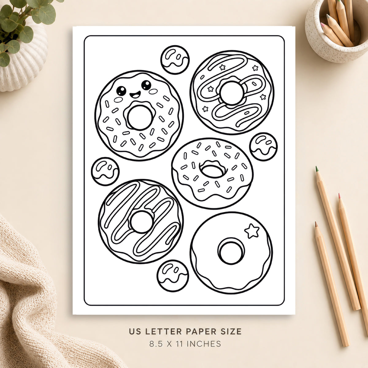 Cute Donut Coloring Page 3