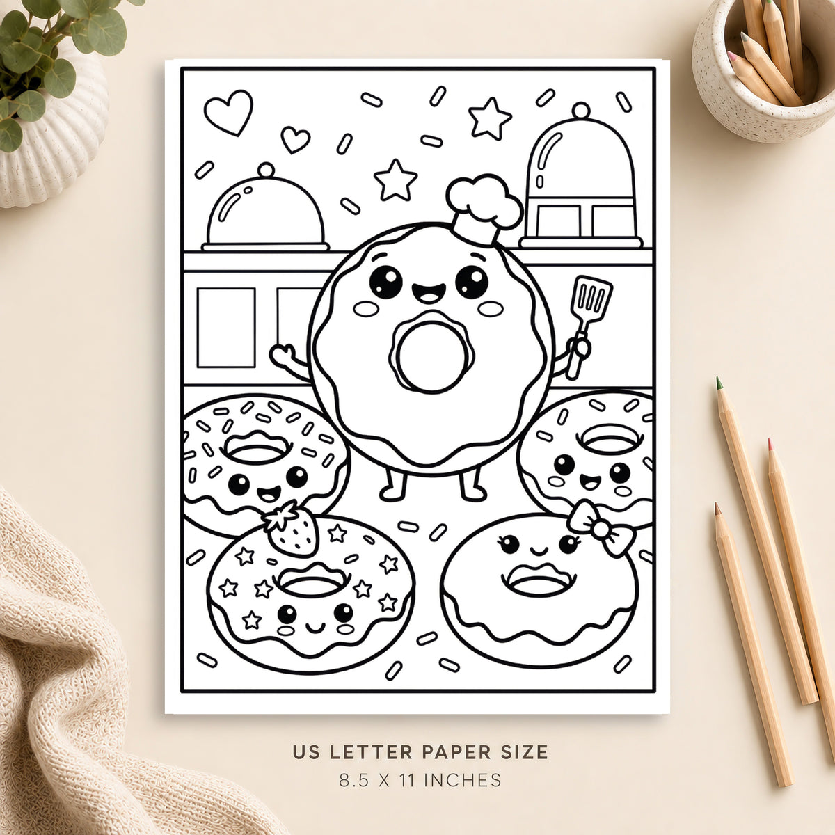 Cute Donut Coloring Page 4