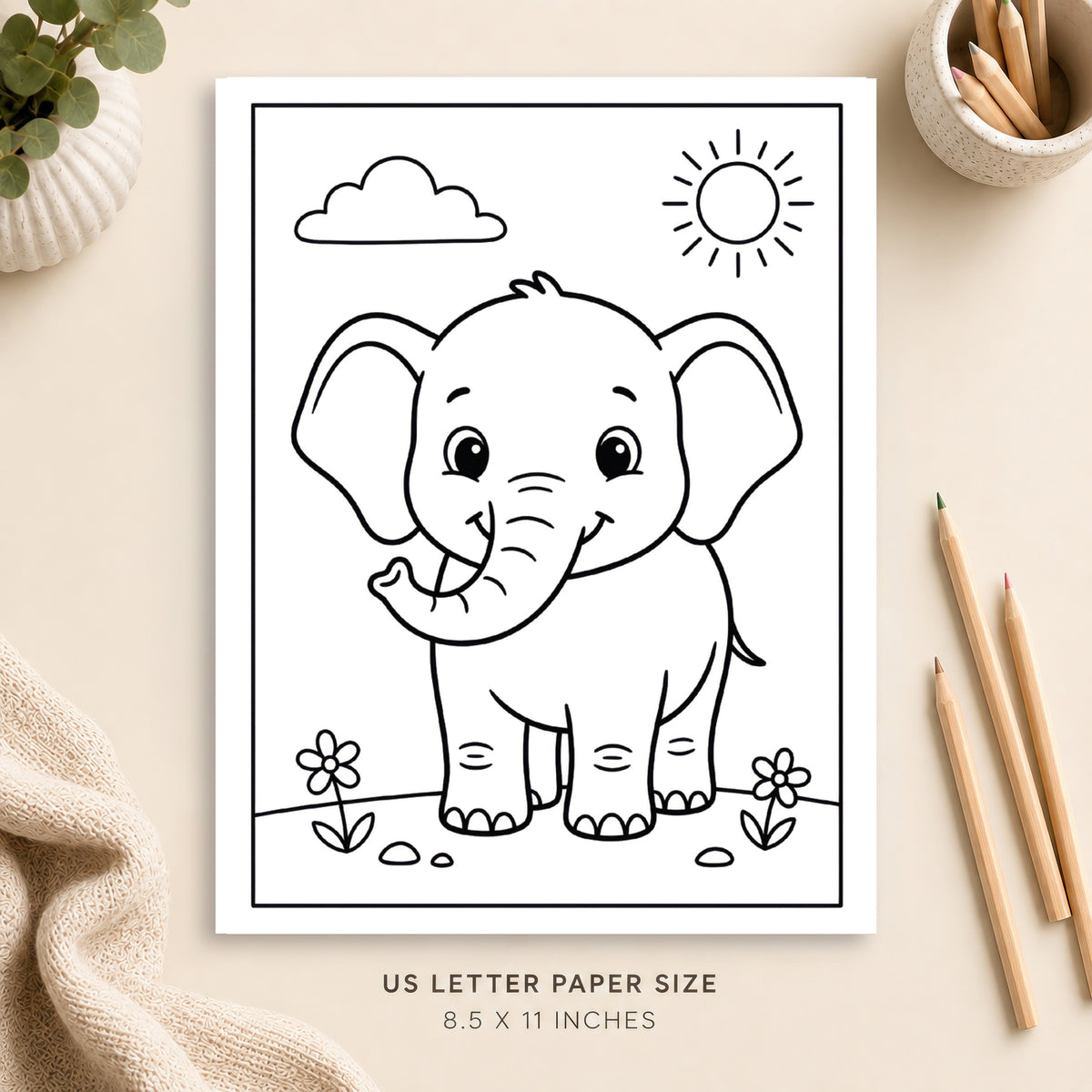 Cute Elephant Coloring Page 4