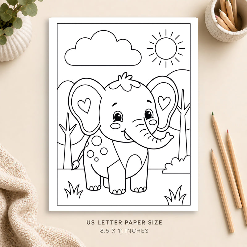 Cute Elephant Coloring Page 6