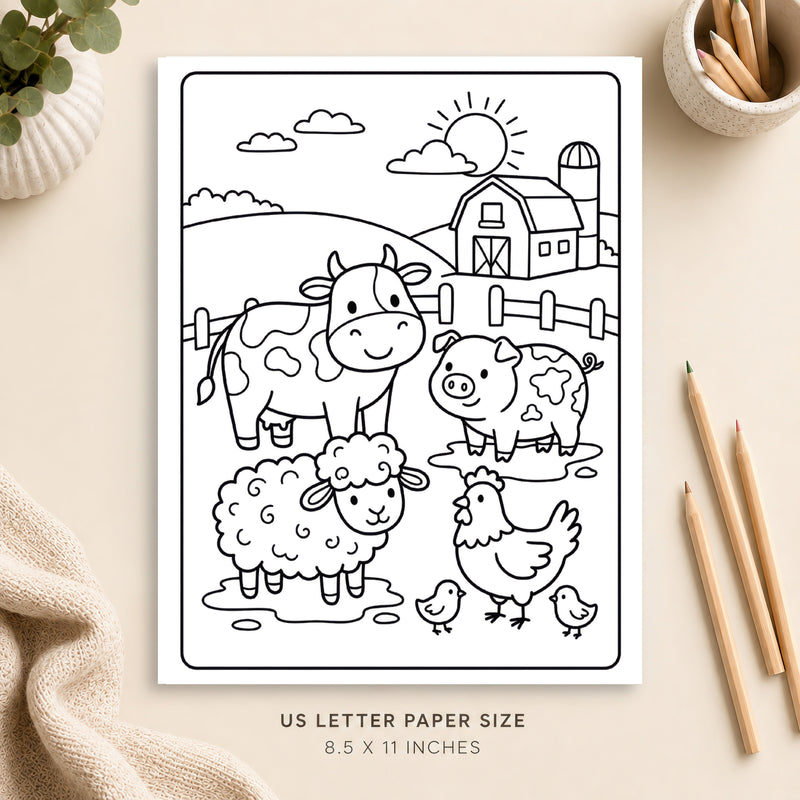 Cute Farm Animals Coloring Page 2