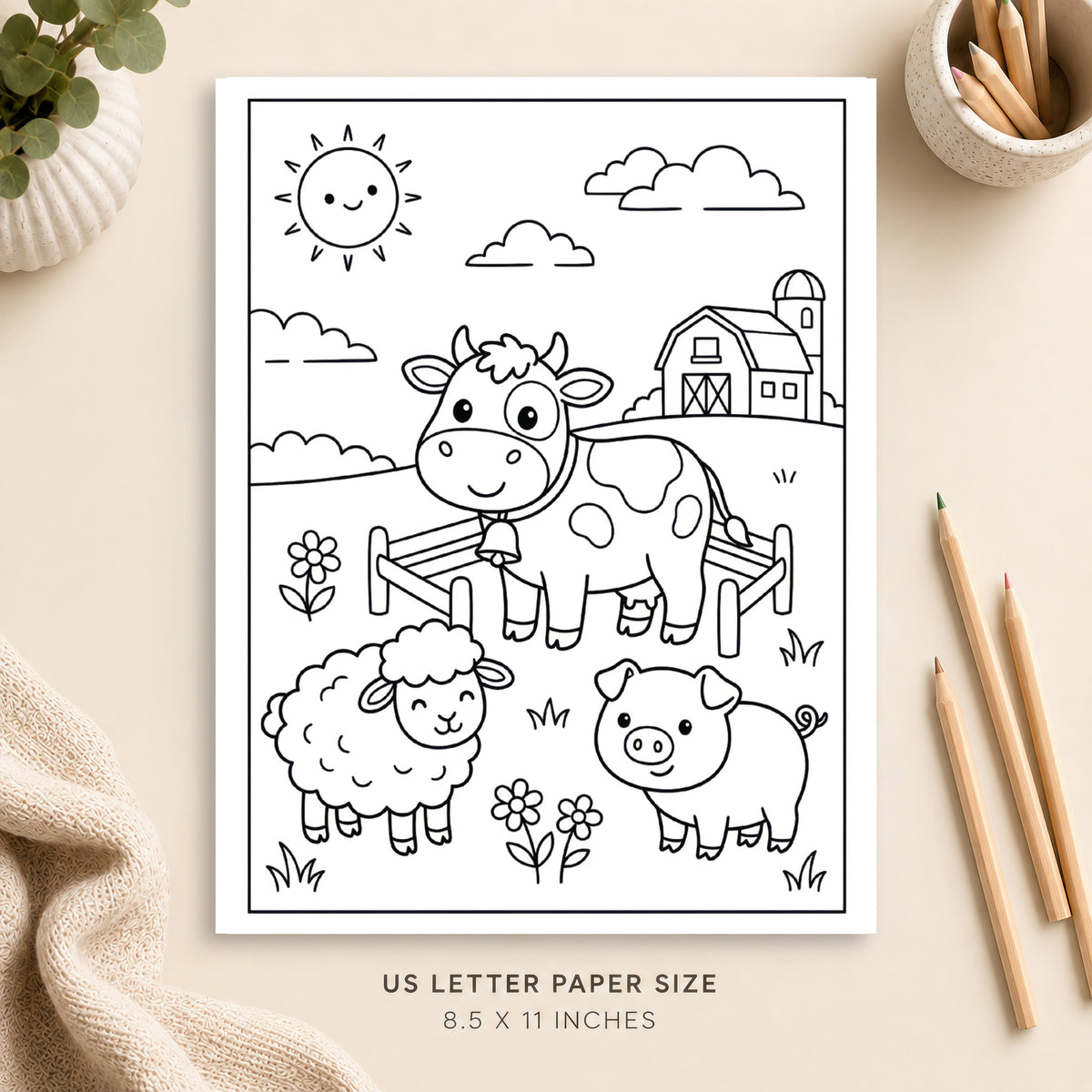 Cute Farm Animals Coloring Page 5