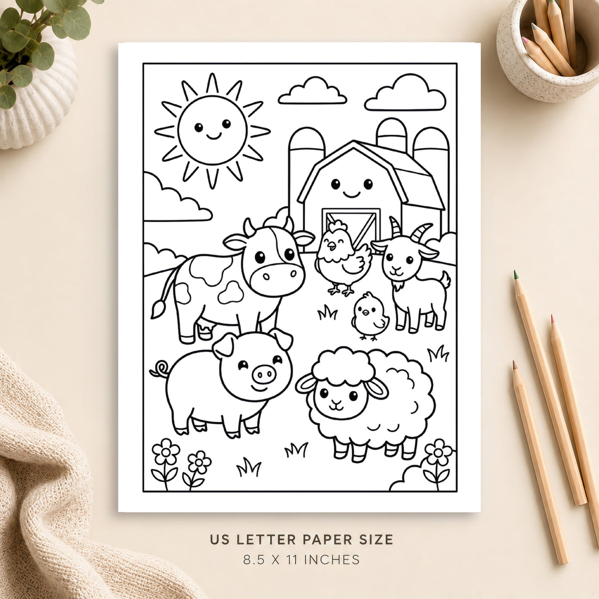 Cute Farm Animals Coloring Page 8