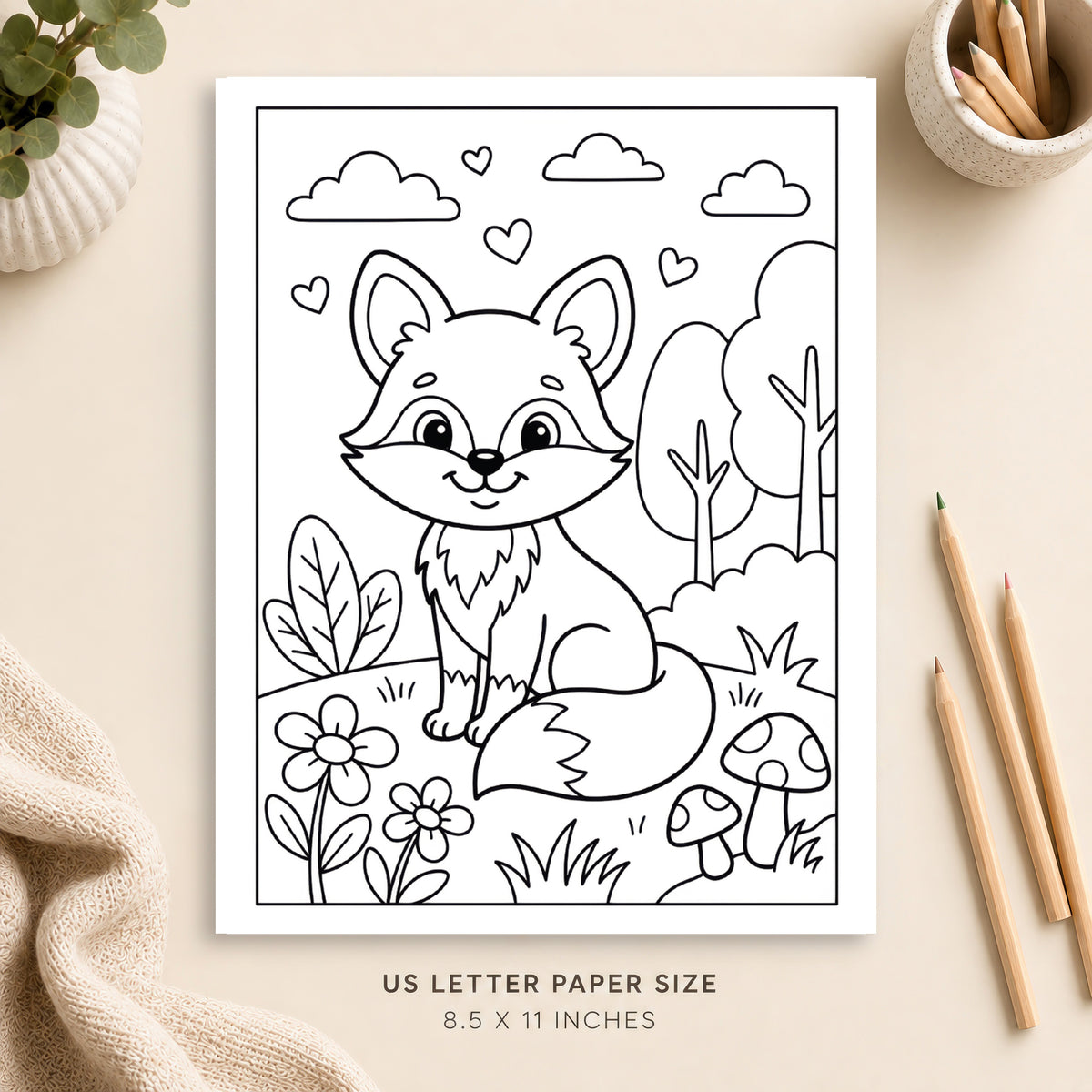 Cute Fox Coloring Page 2