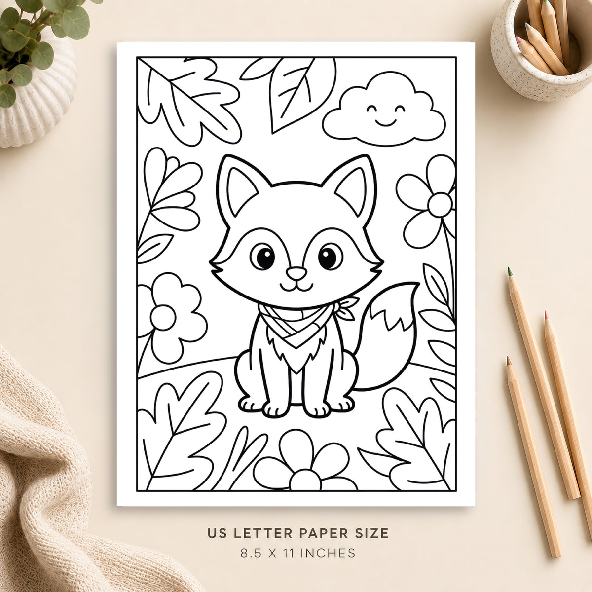 Cute Fox Coloring Page 3