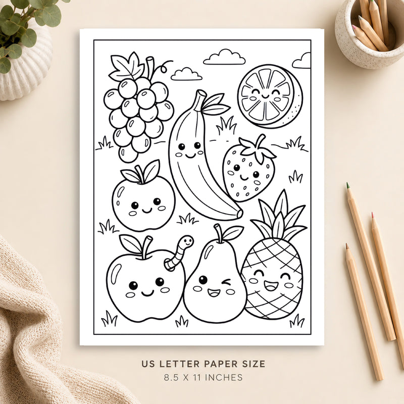 Cute Fruits Coloring Page 1