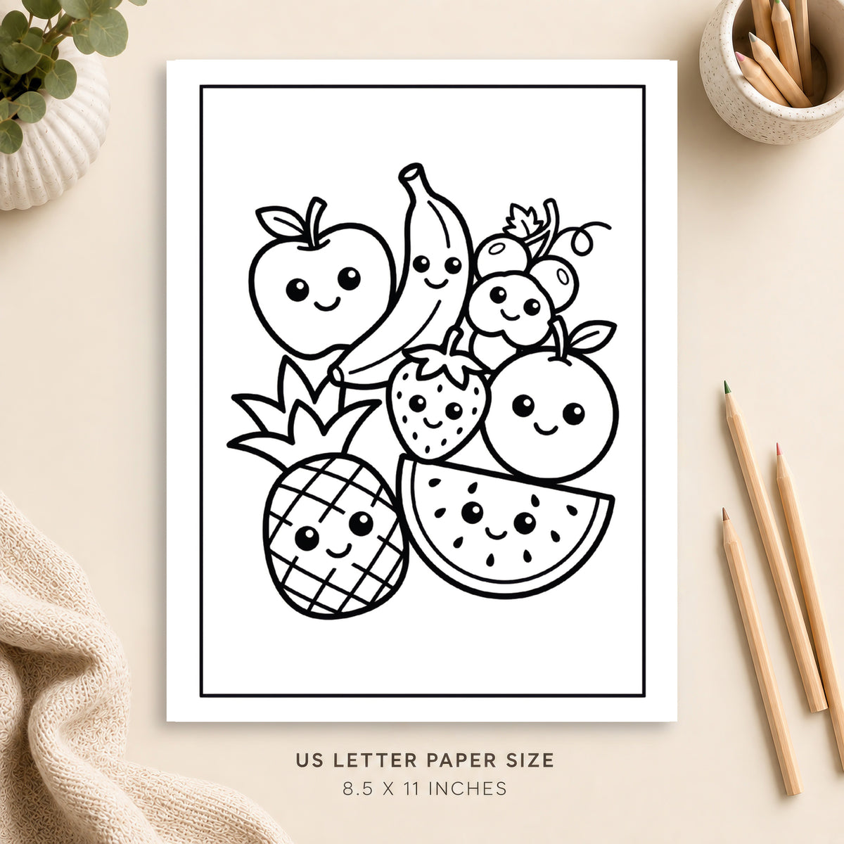 Cute Fruits Coloring Page 2