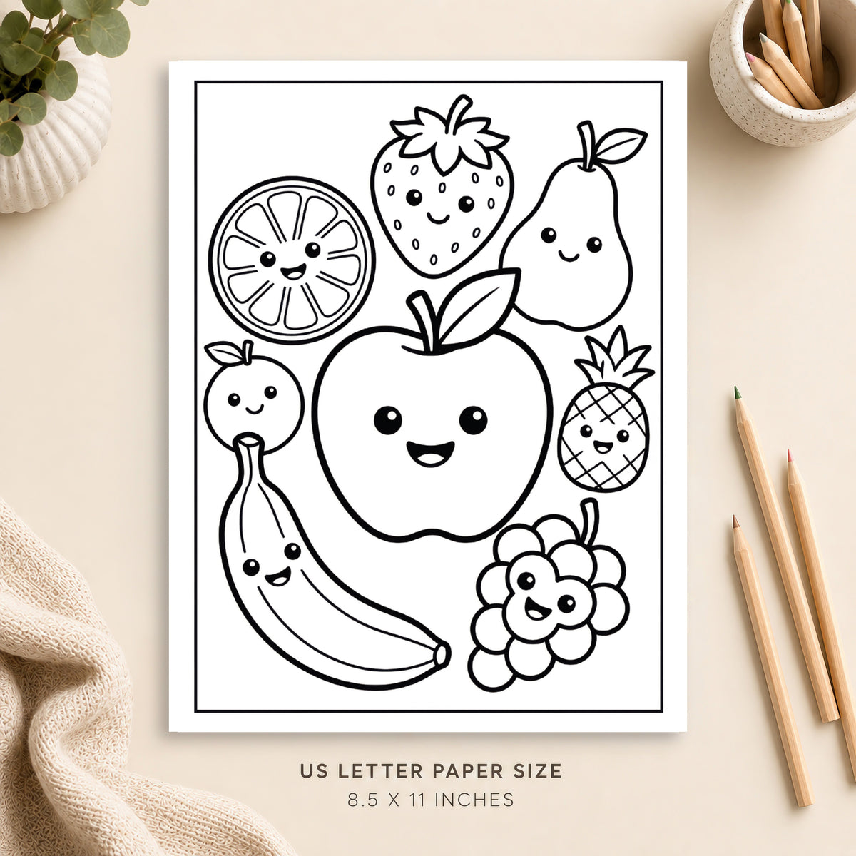 Cute Fruits Coloring Page 3