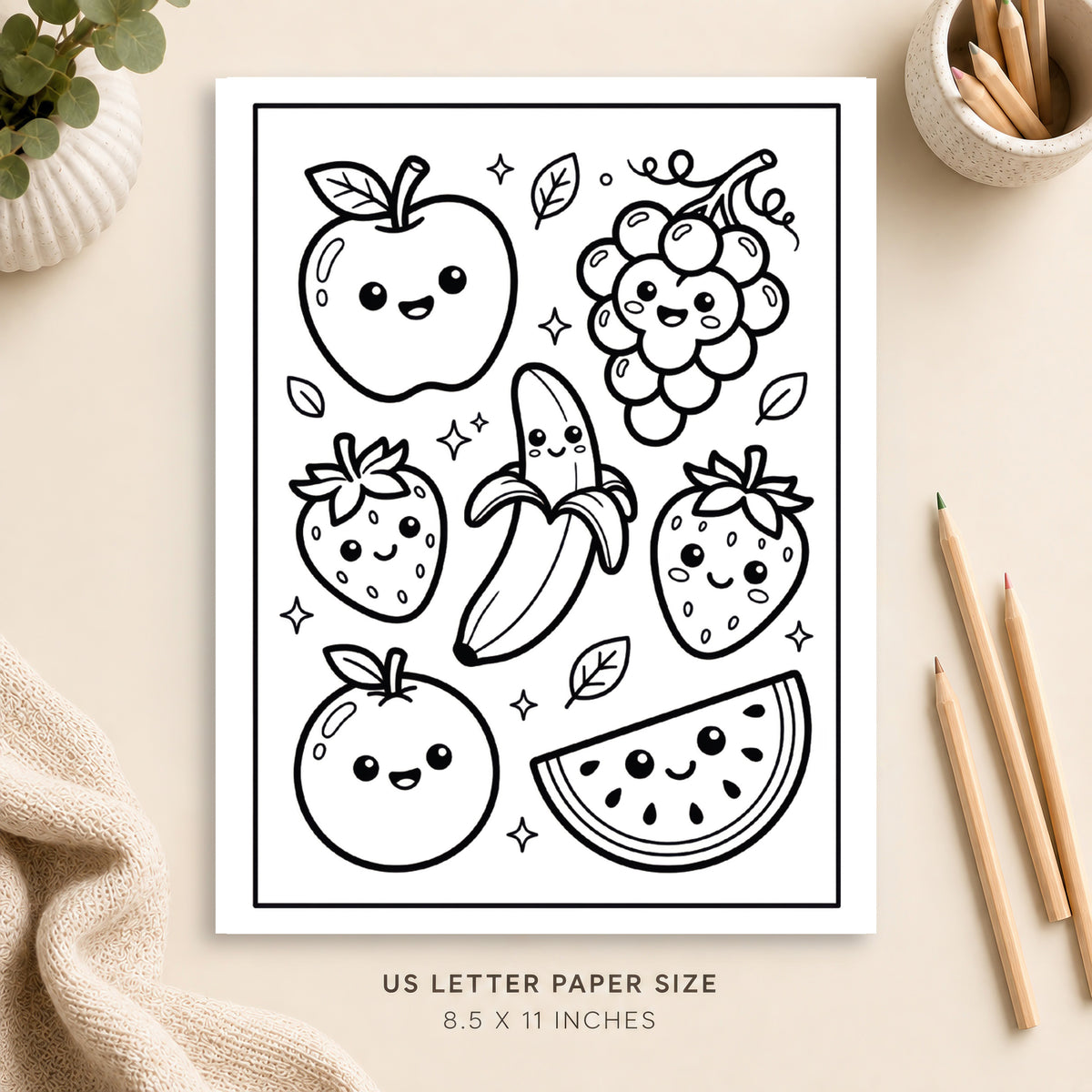 Cute Fruits Coloring Page 4