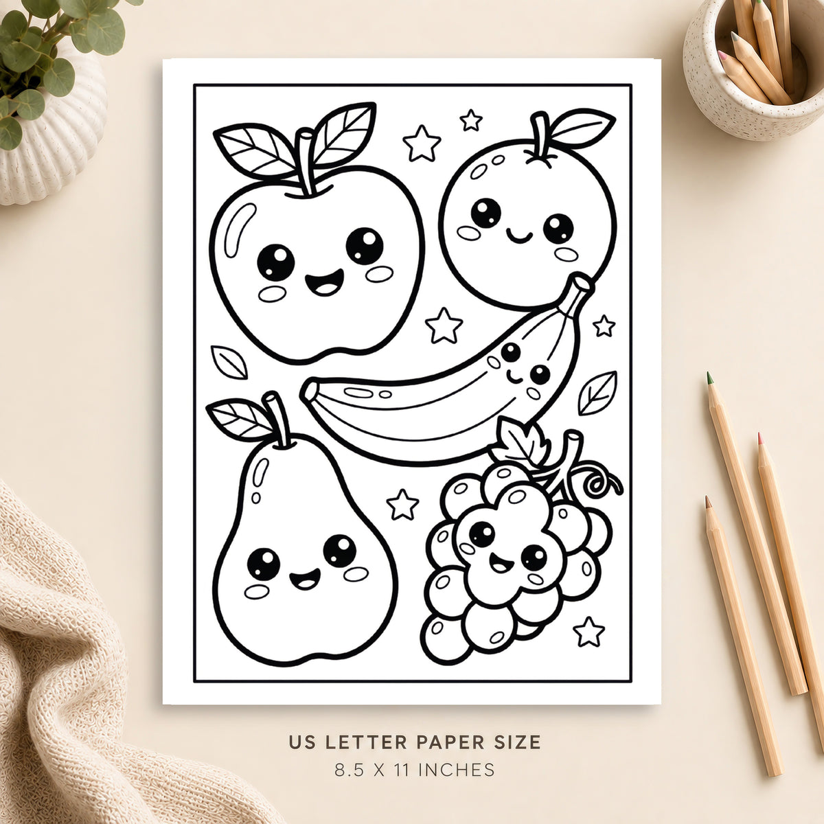 Cute Fruits Coloring Page 5