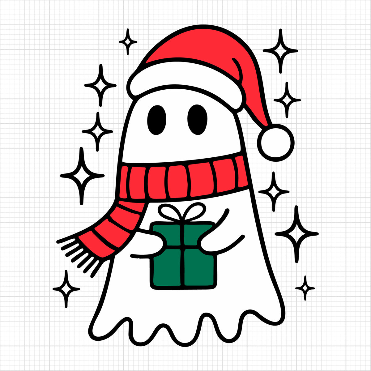 Cute Ghost Holding Christmas Present