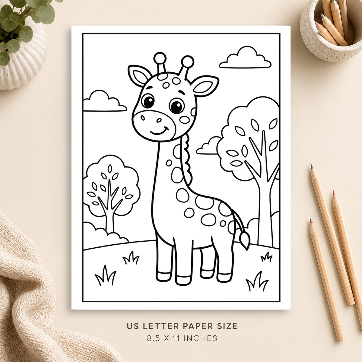 Cute Giraffe Coloring Page 2