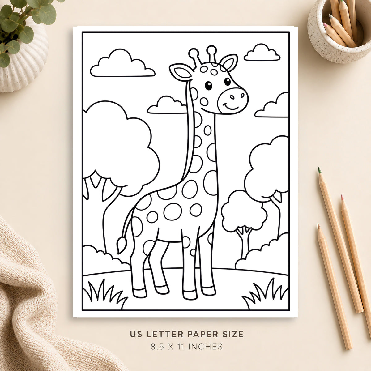 Cute Giraffe Coloring Page 4