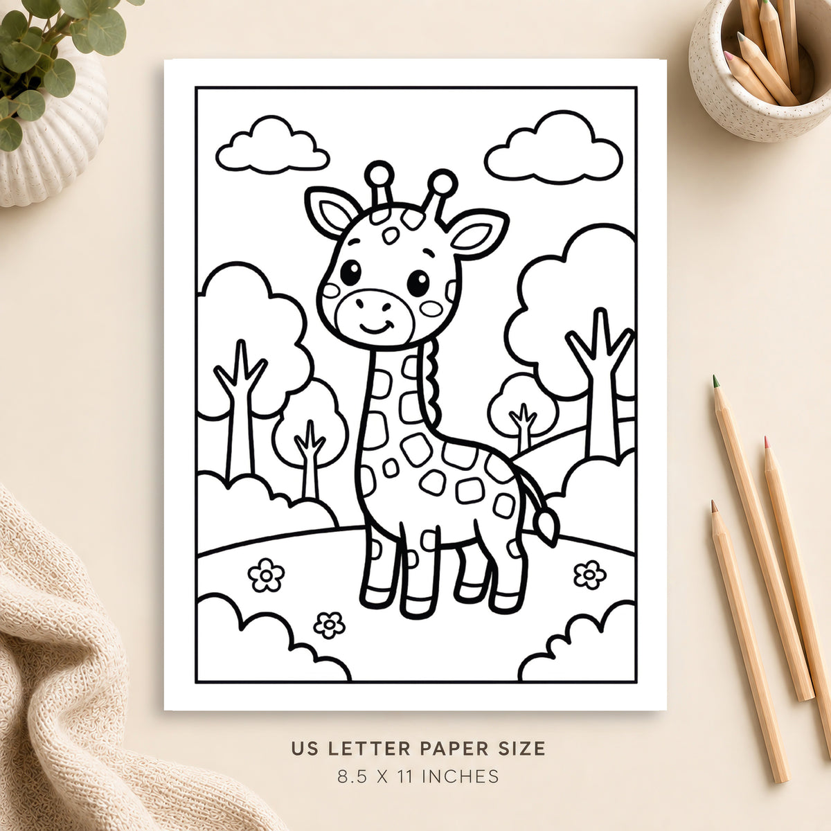 Cute Giraffe Coloring Page 5