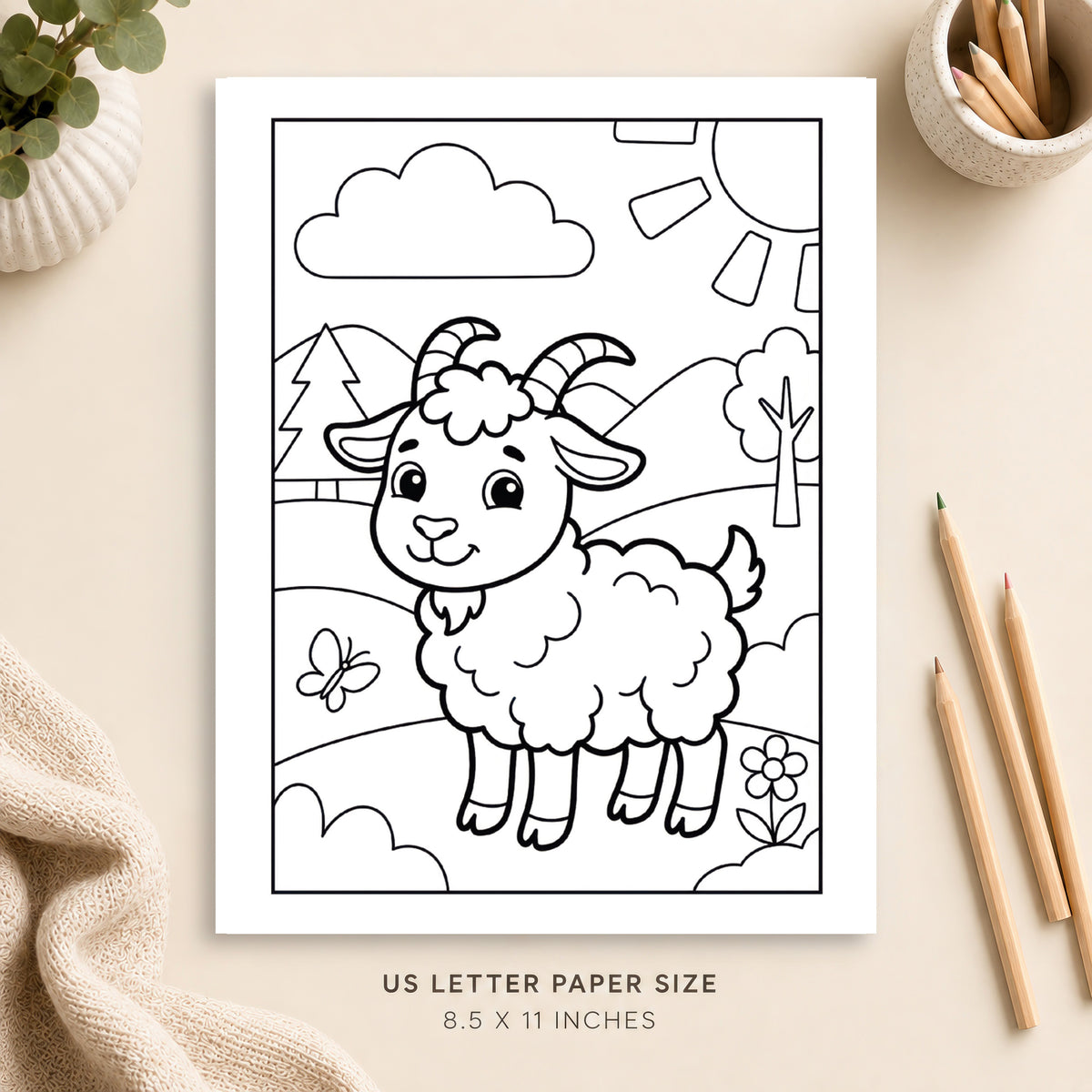 Cute Goat Coloring Page 3