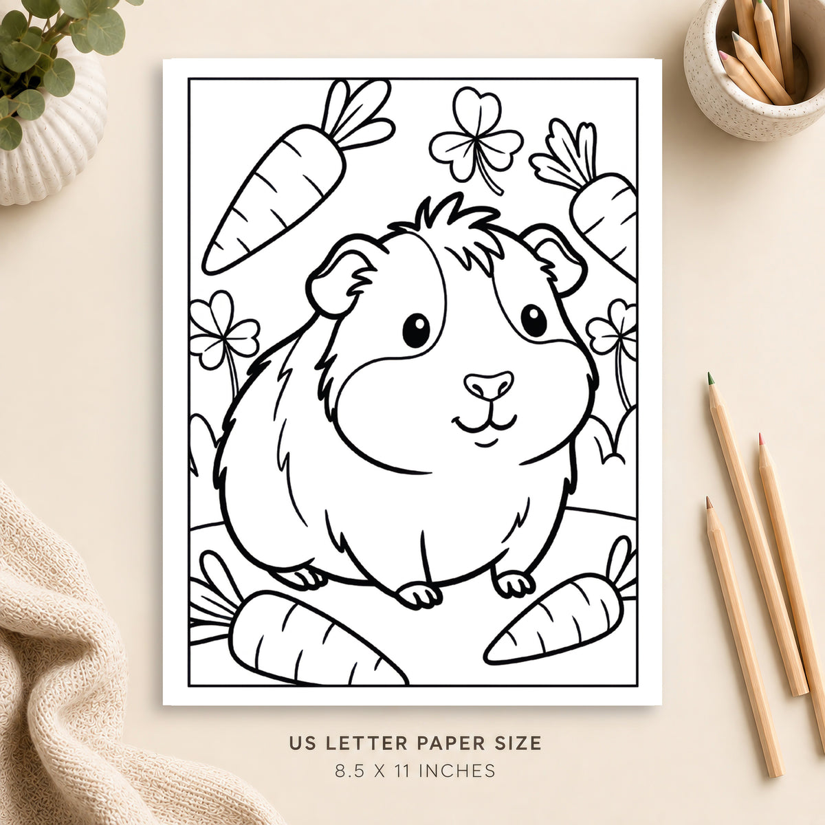 Cute Guinea Pig Coloring Page 2
