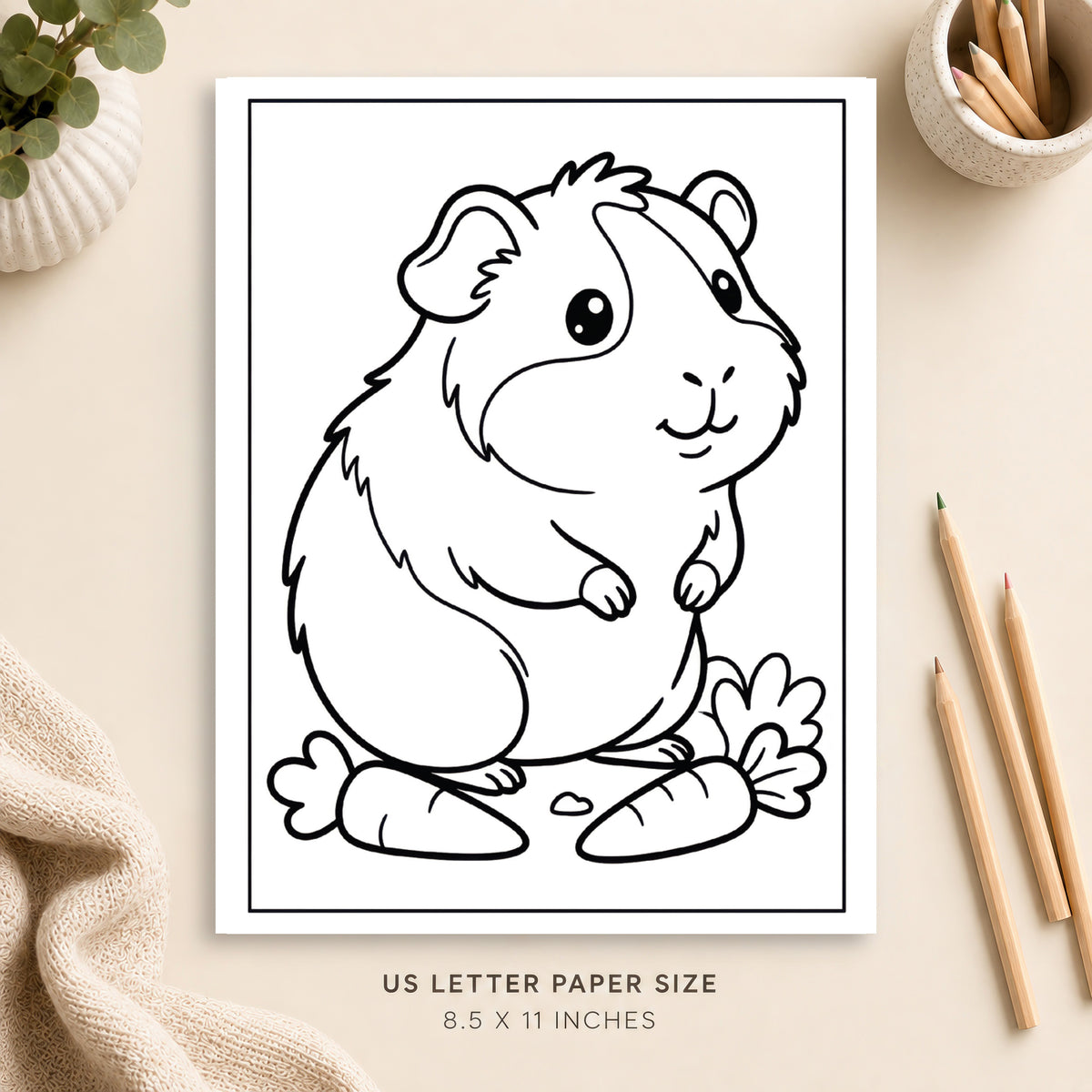 Cute Guinea Pig Coloring Page 3