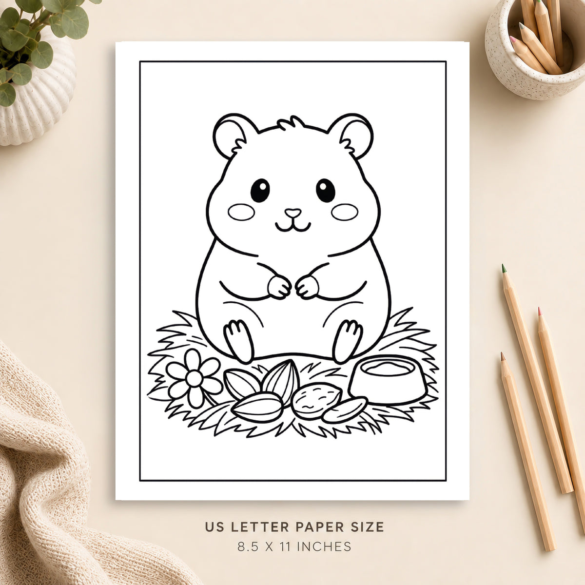 Cute Hamster Coloring Page 4