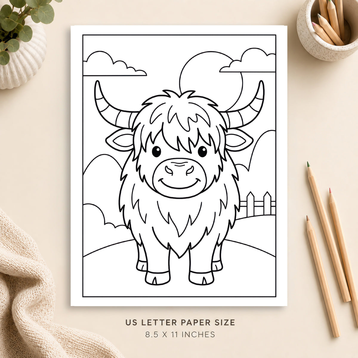 Cute Highland Cow Coloring Page 2