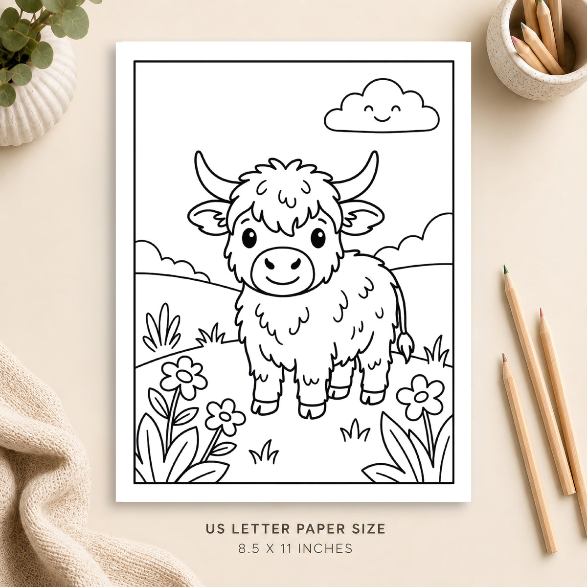 Cute Highland Cow Coloring Page 3