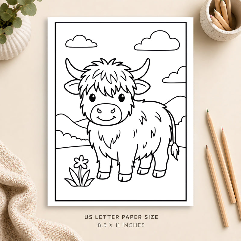Cute Highland Cow Coloring Page 5