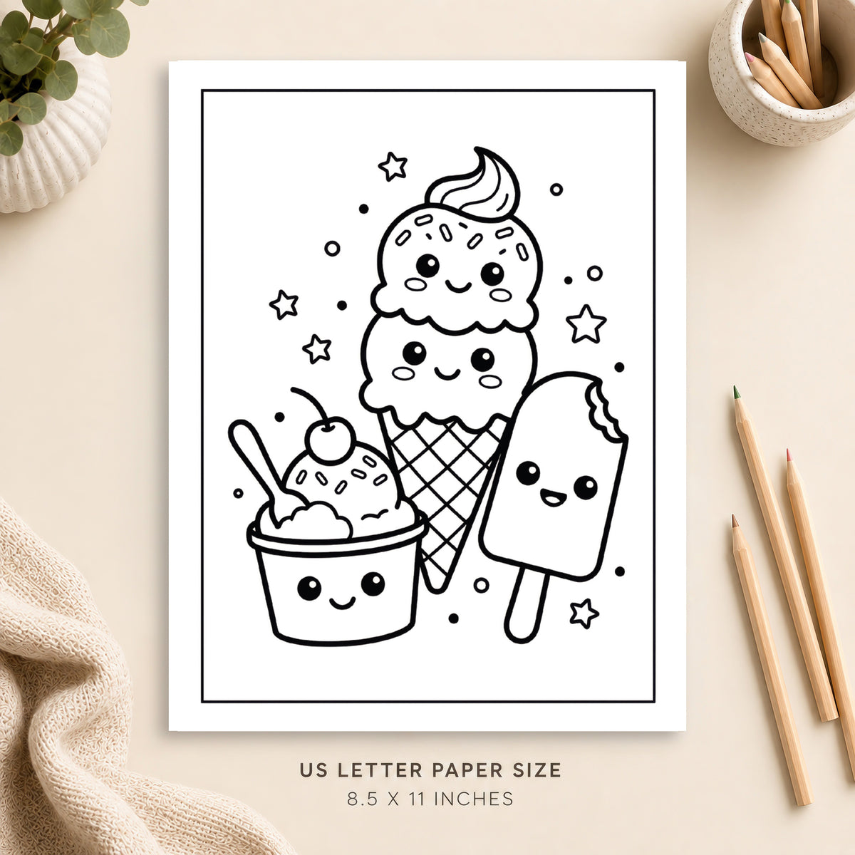 Cute Ice Cream Coloring Page 1