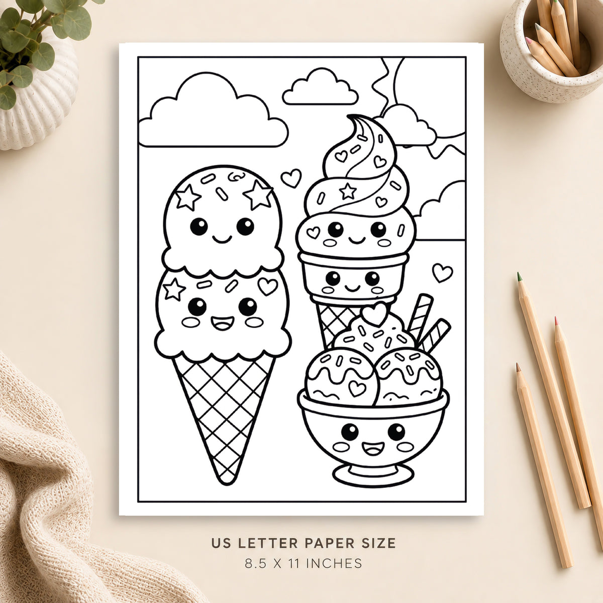 Cute Ice Cream Coloring Page 10