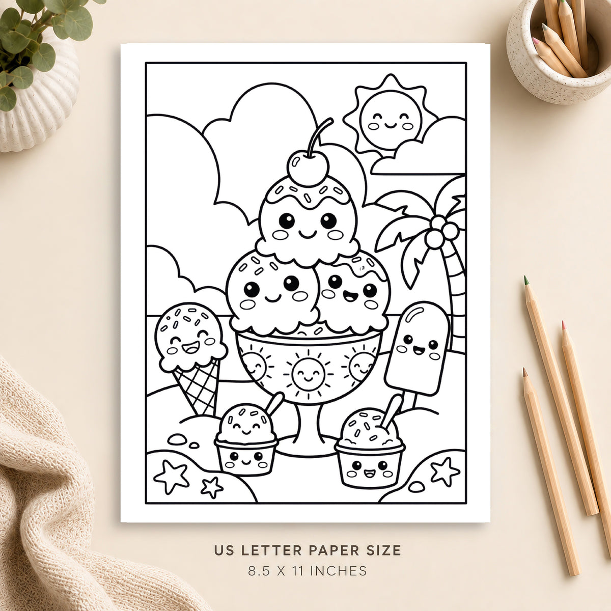 Cute Ice Cream Coloring Page 2