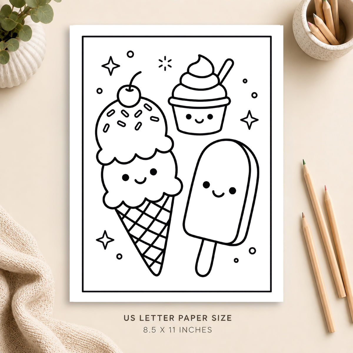 Cute Ice Cream Coloring Page 6