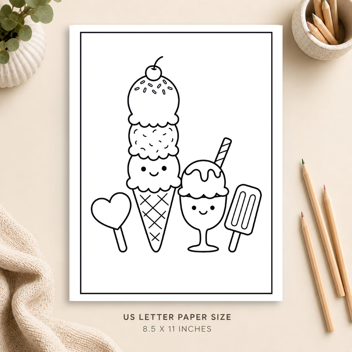 Cute Ice Cream Coloring Page 7