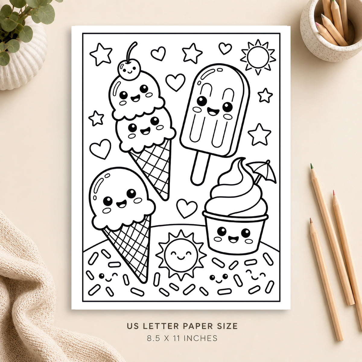 Cute Ice Cream Coloring Page 8
