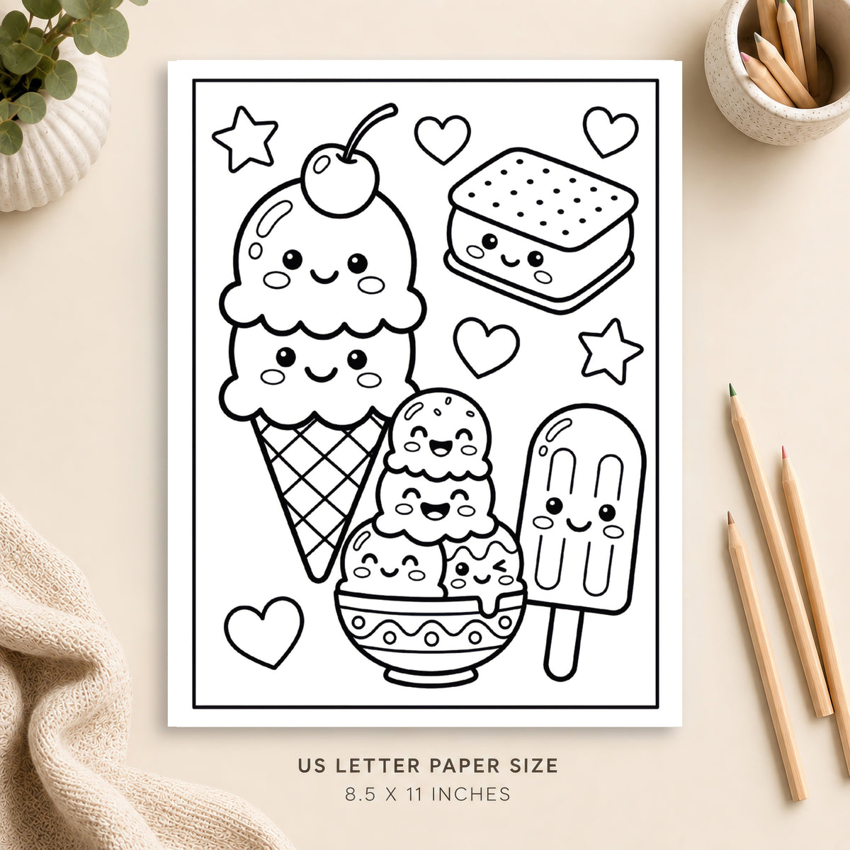 Cute Ice Cream Coloring Page 9