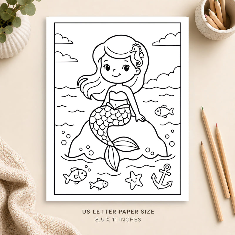 Cute Mermaid Coloring Page 1