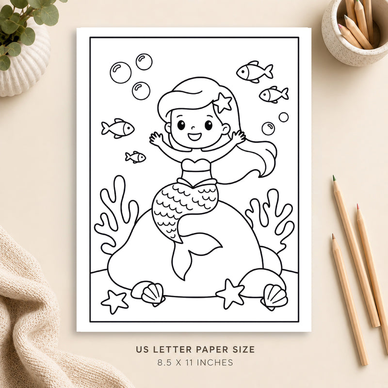 Cute Mermaid Coloring Page 2