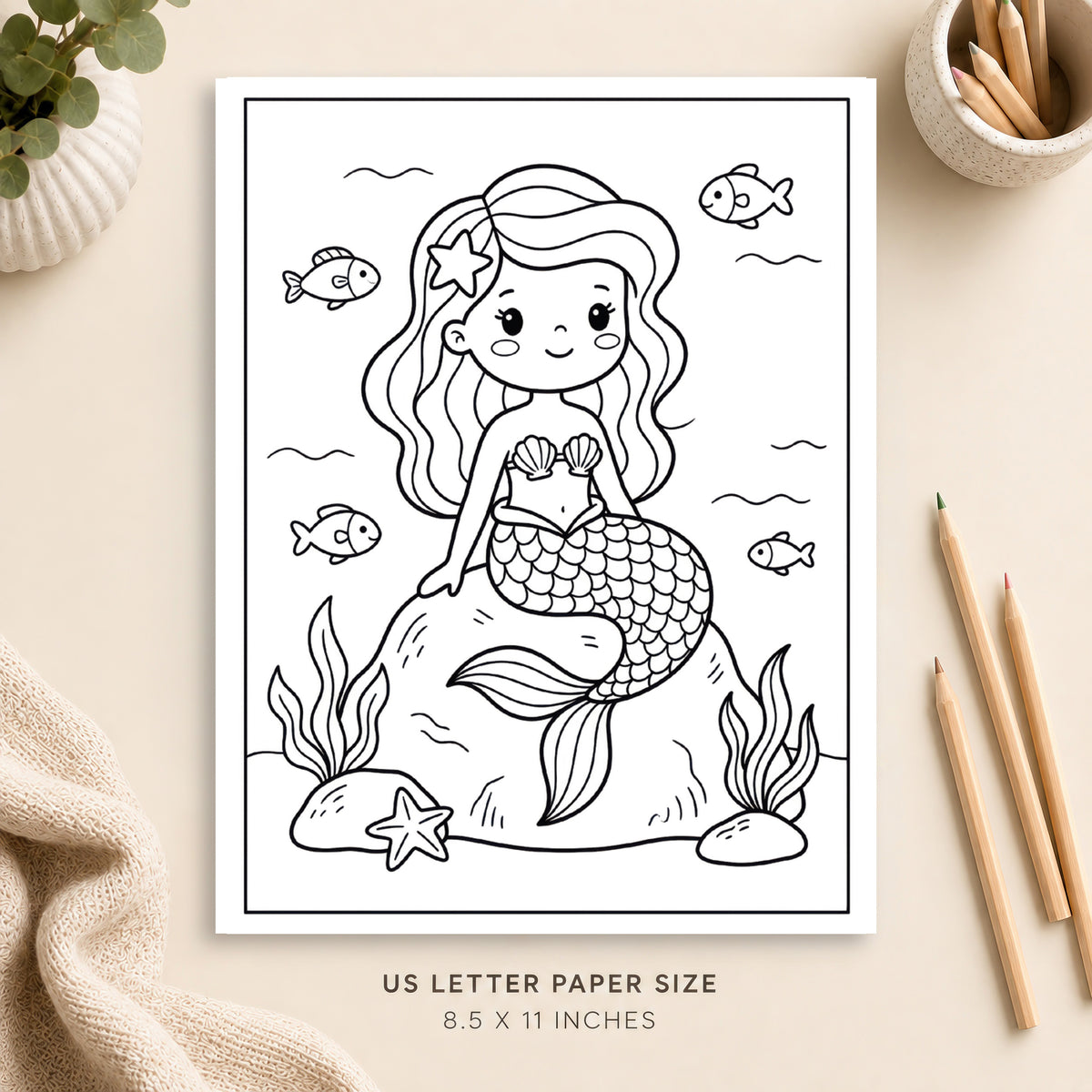 Cute Mermaid Coloring Page 3