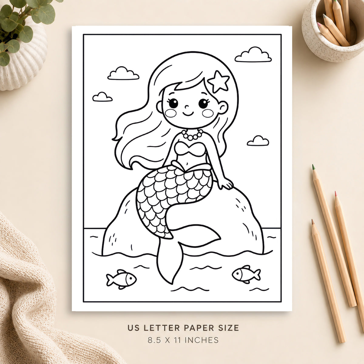 Cute Mermaid Coloring Page 4