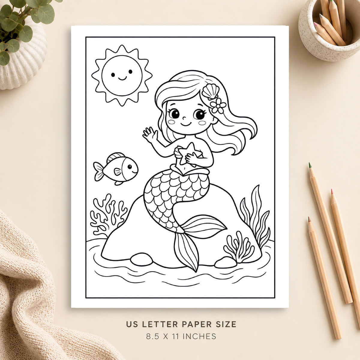 Cute Mermaid Coloring Page 5
