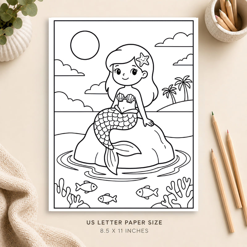 Cute Mermaid Coloring Page 6