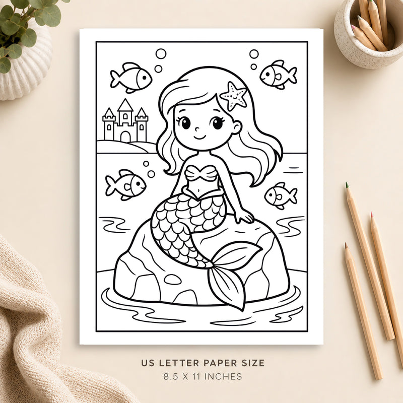Cute Mermaid Coloring Page 7