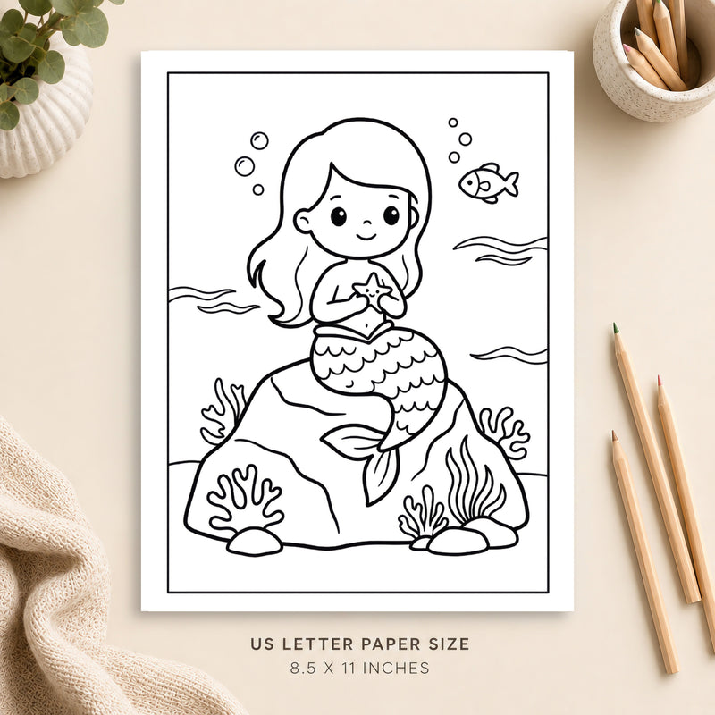 Cute Mermaid Coloring Page 8