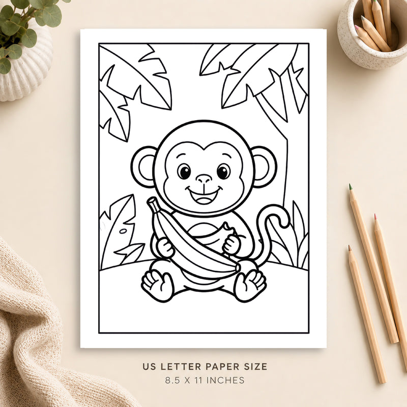 Cute Monkey Coloring Page 4