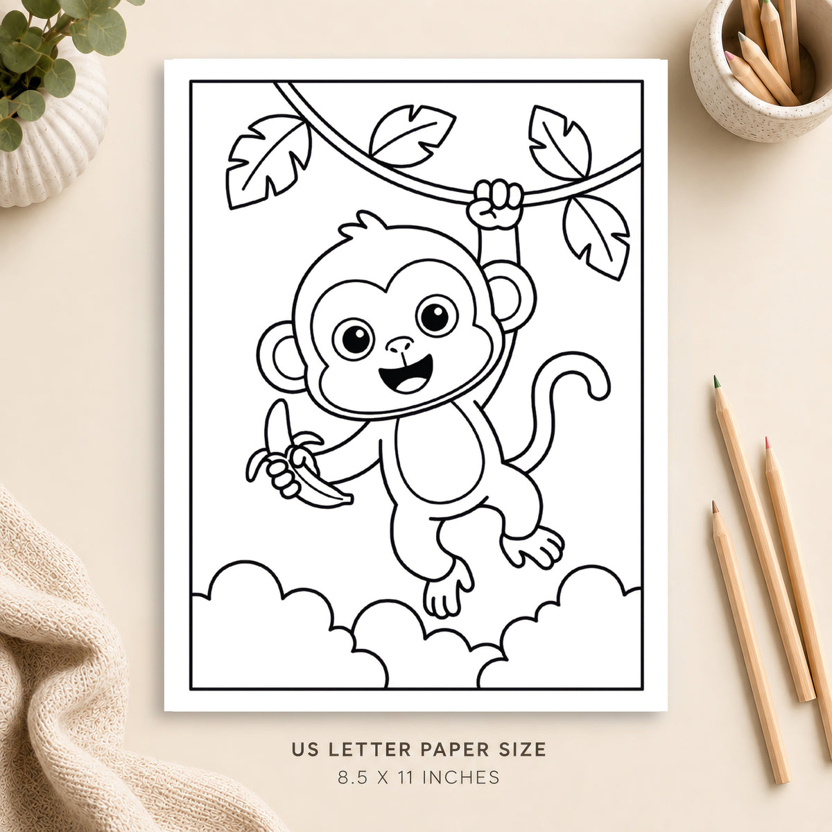 Cute Monkey Coloring Page 5