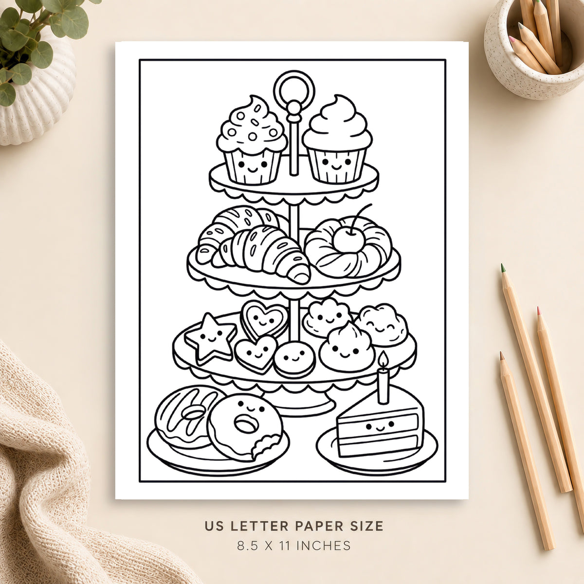 Cute Pastries Coloring Page 1