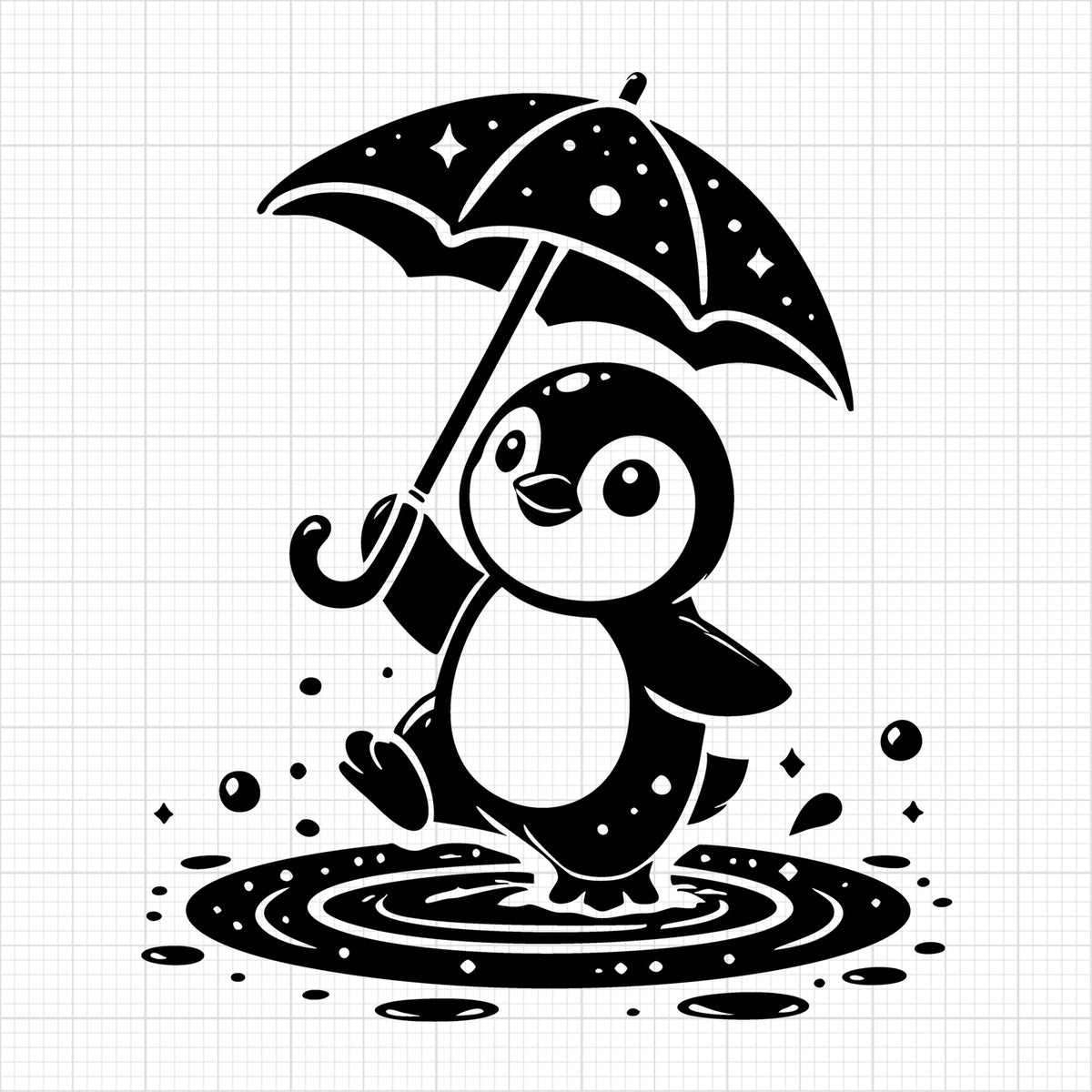 Cute Penguin Dancing in the Rain with Umbrella