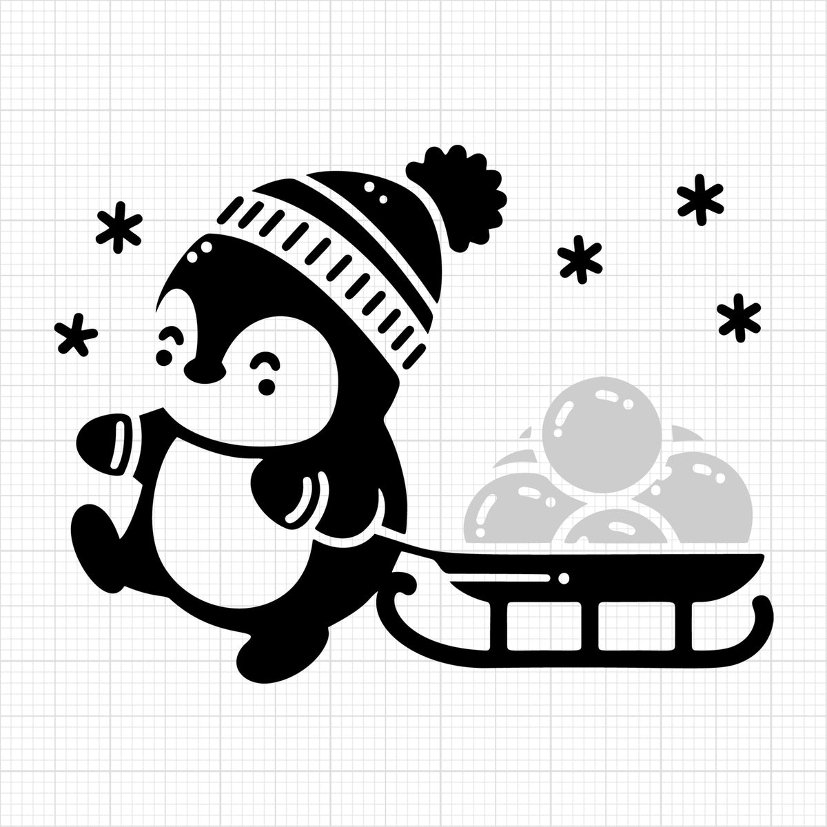 Cute Penguin Pulling Snowballs Sled